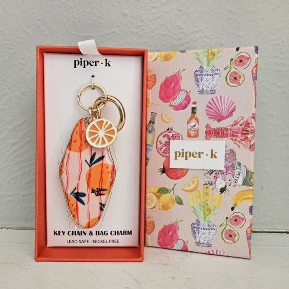 🍊🔹️Piper K🔹️ Viral Oranges Fruit Print Keychain Bag Charm - Picture 1 of 4